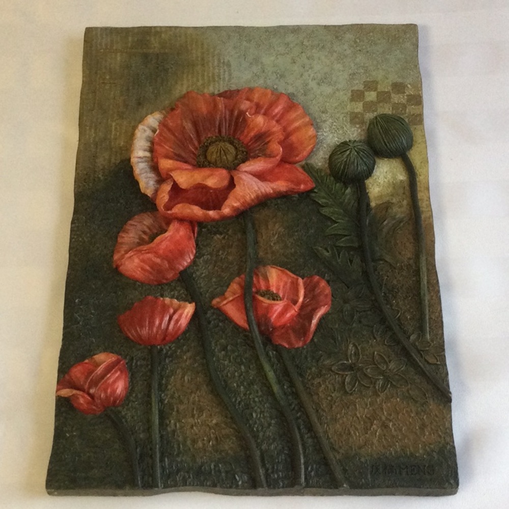 Red poppy 3 d resin wall plaque